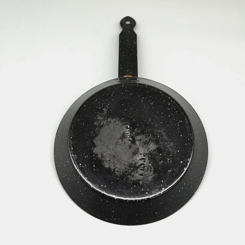 Vintage Black Speckled Enamelware Enamel Frying Pan Skillet Camping 15” Long